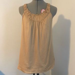 Talbots cotton gathered neck top brown tan 8